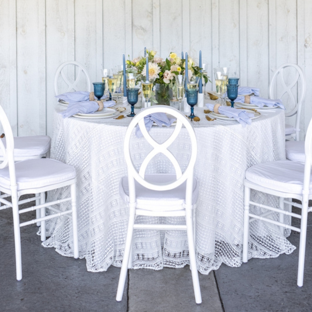 A table set with Bohemian White Tablecloth