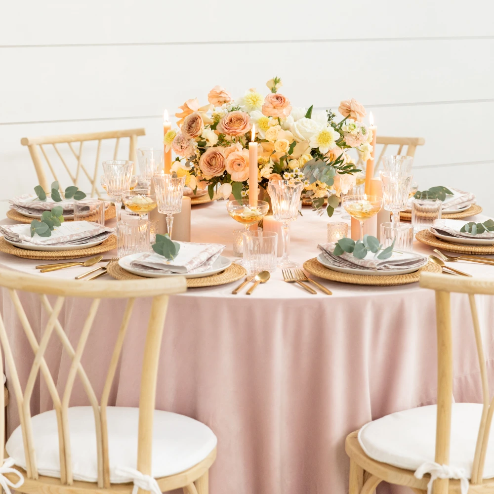 Velvet Blush Peachy-Pink Table Linen.