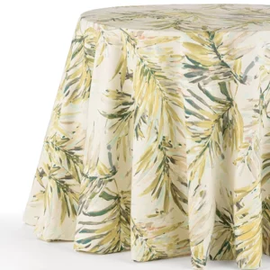 Pompano Verte Green Yellow Palm Print Crop Table adds a touch of sizzling style to your tabletop.