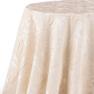 A view from the left on Rosie Champagne beige table linen rental