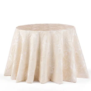 A view on the Rosie Champagne beige tablecloth rental in full size