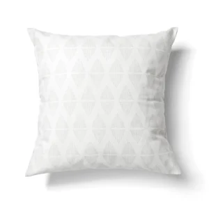 The Diem Grey Pillow is adorned with a subtle light gray geometric diamond pattern set against a white background.