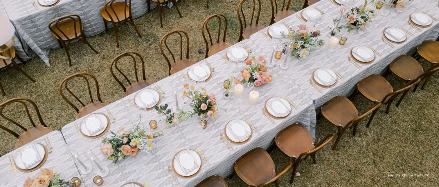 A table with flowers and candles.
