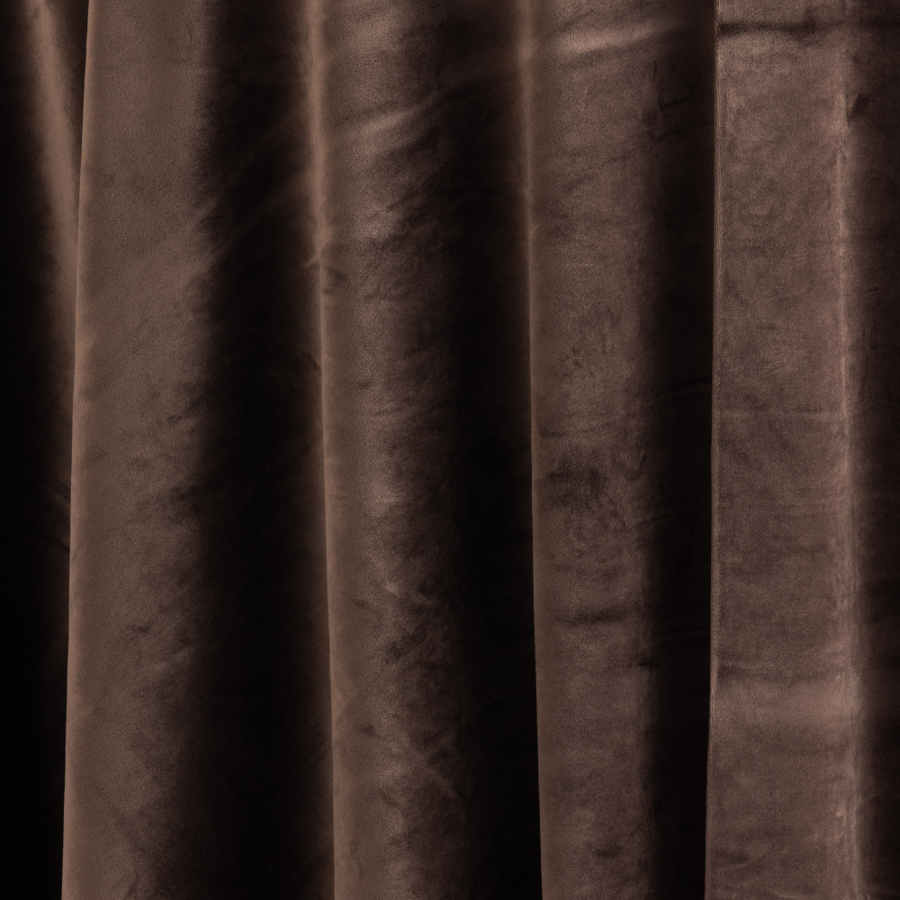 Close-up of Cafe Noir Velvet curtains with soft folds and a smooth, textured surface.