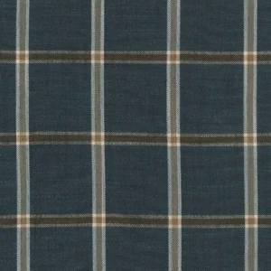 A Rustic Midnight Plaid fabric with a checkered pattern consisting of dark blue, light blue, and beige stripes forming a grid.