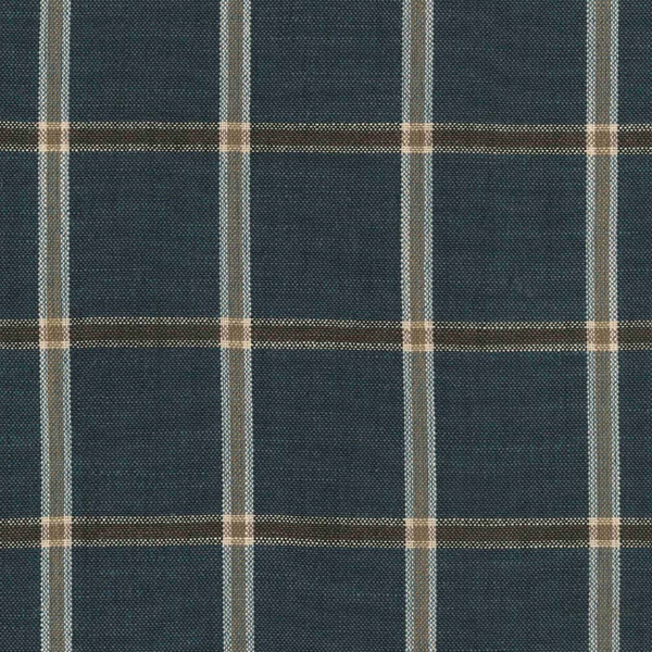 A Rustic Midnight Plaid fabric with a checkered pattern consisting of dark blue, light blue, and beige stripes forming a grid.