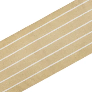 A beige rug with white horizontal stripes placed diagonally.