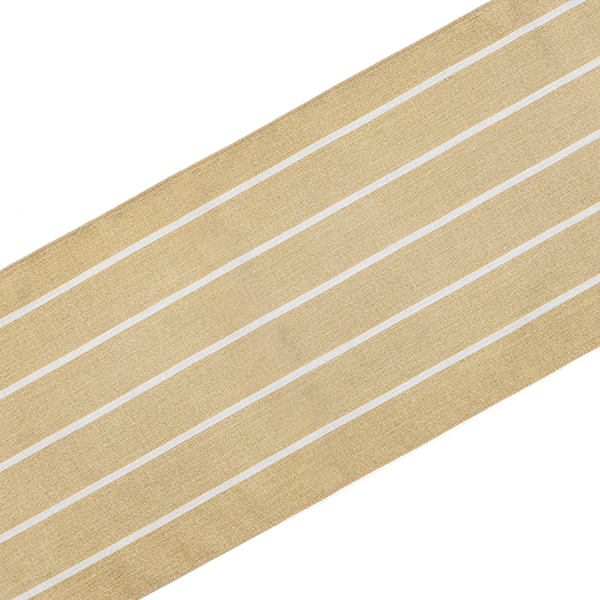 A beige rug with white horizontal stripes placed diagonally.