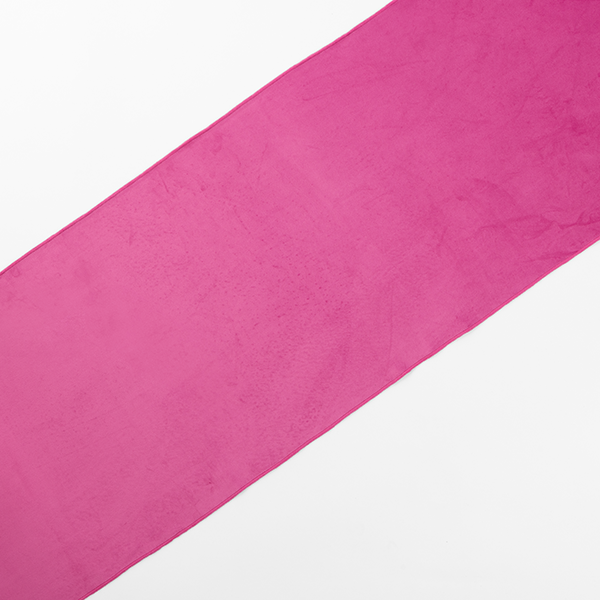 A pink, rectangular piece of fabric is displayed against a white background.